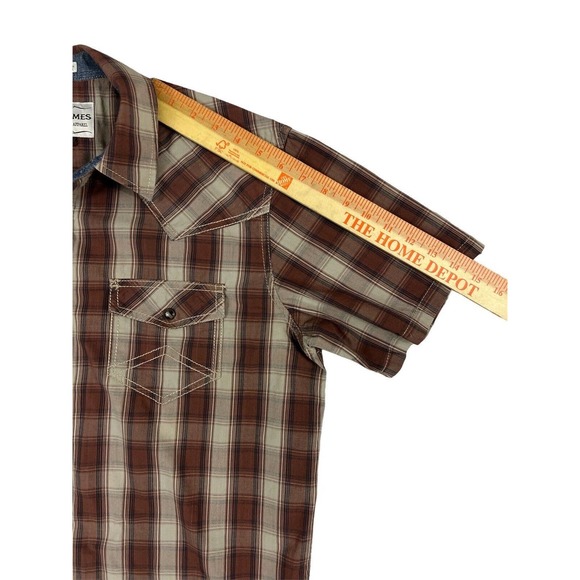 Cody James Authentic Western Apparel Brown Plaid Short Sleeve Pearl Snap Sz M - Picture 3 of 7